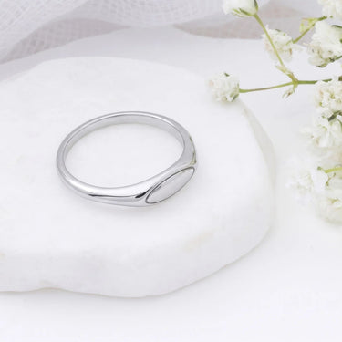 18K Gold PVD Stainless Steel Dainty Oval Blank Stack Ring- silver studio 