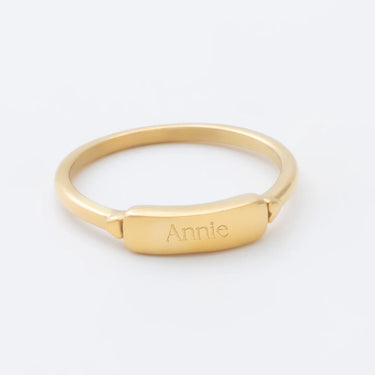 18K Gold PVD Stainless Steel Dainty Plaque Blank Stack Ring- gold laser engraved 