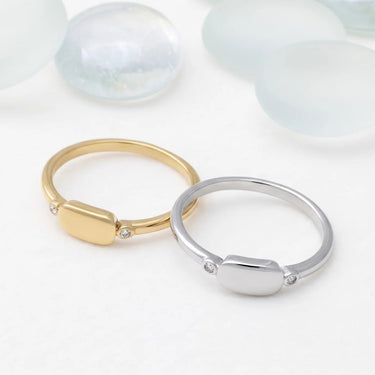 18K Gold PVD Stainless Steel Rounded Plaque Blank Stack Ring- gold and silver studio 