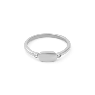 18K Gold PVD Stainless Steel Rounded Plaque Blank Stack Ring- silver main