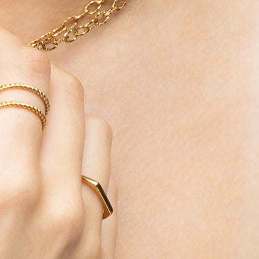 18K Gold PVD Stainless Steel Dainty Flat Blank Stack Ring- Gold model 