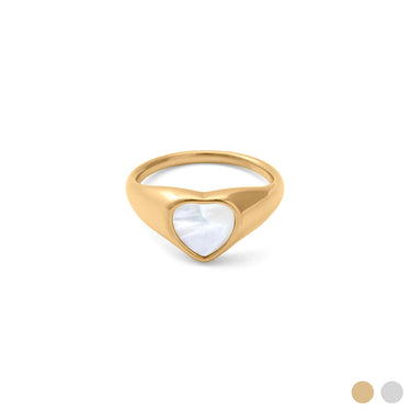18K Gold PVD Stainless Steel MOP Signet Ring- main gold 