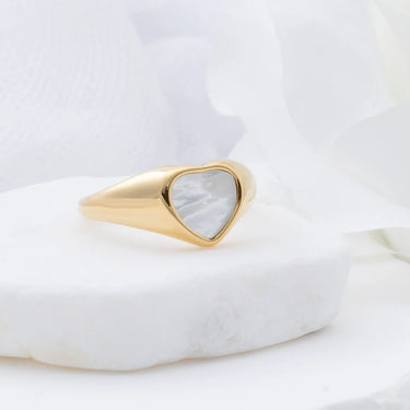 18K Gold PVD Stainless Steel MOP Signet Ring- gold studio 