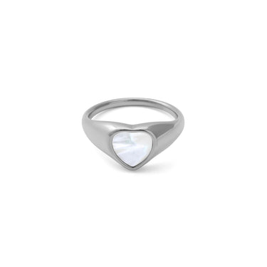 18K Gold PVD Stainless Steel MOP Signet Ring- silver main 