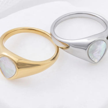 18K Gold PVD Stainless Steel Tear Drop MOP Signet Ring- gold and silver studio 