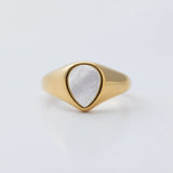 18K Gold PVD Stainless Steel Tear Drop MOP Signet Ring- gold studio 