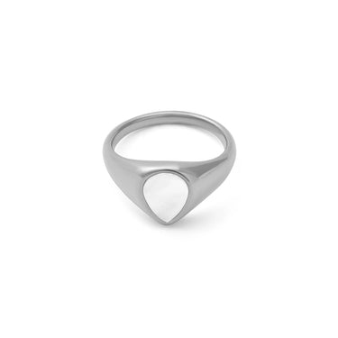18K Gold PVD Stainless Steel Tear Drop MOP Signet Ring- silver main 