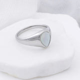 18K Gold PVD Stainless Steel Tear Drop MOP Signet Ring- silver studio 