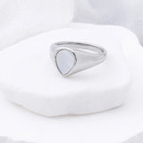 18K Gold PVD Stainless Steel Tear Drop MOP Signet Ring- silver studio 