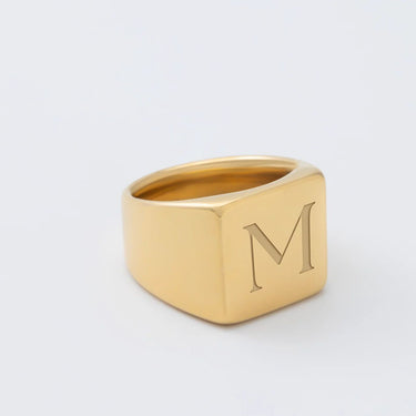 18K Gold PVD Stainless Steel Square Signet Ring- gold studio- laser engraved