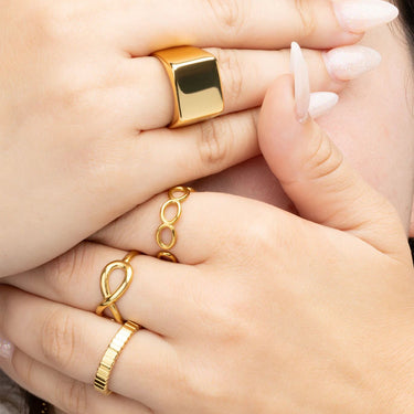 18K Gold PVD Stainless Steel Square Signet Ring- gold model 