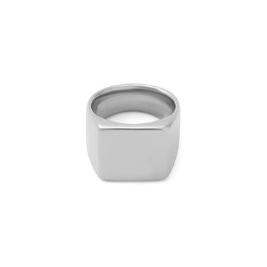 18K Gold PVD Stainless Steel Square Signet Ring- silver main 