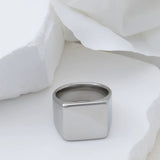 18K Gold PVD Stainless Steel Square Signet Ring- silver studio 