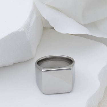 18K Gold PVD Stainless Steel Square Signet Ring- silver studio 