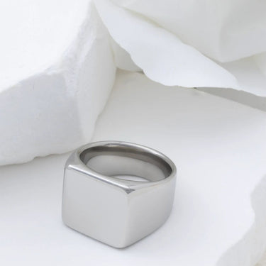 18K Gold PVD Stainless Steel Square Signet Ring- silver studio 