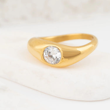 Wholesale jewelry 18K Gold PVD Stainless Steel Cross over Stone Ring- gold studio 