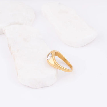 Wholesale jewelry 18K Gold PVD Stainless Steel Cross over Stone Ring- gold studio 