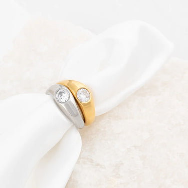 Wholesale jewelry 18K Gold PVD Stainless Steel Cross over Stone Ring- stainless and gold studio 