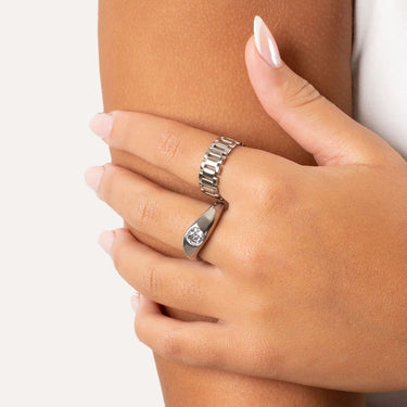 Wholesale jewelry 18K Gold PVD Stainless Steel Cross over Stone Ring- stainless model