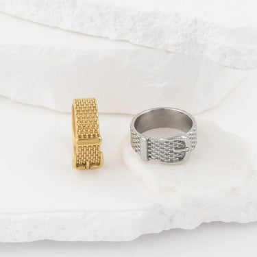 Wholesale jewelry 18K Gold PVD Stainless Steel Buckle Ring - gold and stainless studio