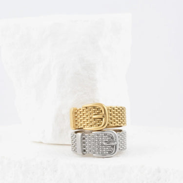 Wholesale jewelry 18K Gold PVD Stainless Steel Buckle Ring - gold and stainless studio