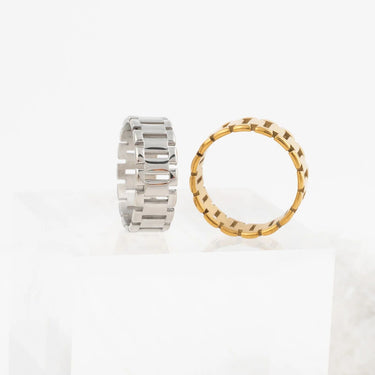 Wholesale jewelry 18K Gold PVD Stainless Steel Baguette Style Ring - stainless and gold studio 