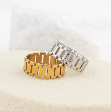 Wholesale jewelry 18K Gold PVD Stainless Steel Baguette Style Ring - stainless and gold studio 