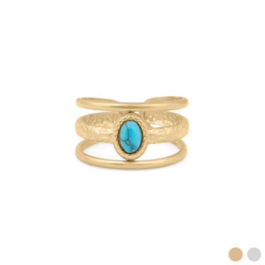 18K Gold PVD Stainless Steel Size 9 Turquoise Stone Ring- gold main 