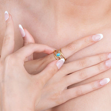 18K Gold PVD Stainless Steel Size 9 Turquoise Stone Ring- gold model 