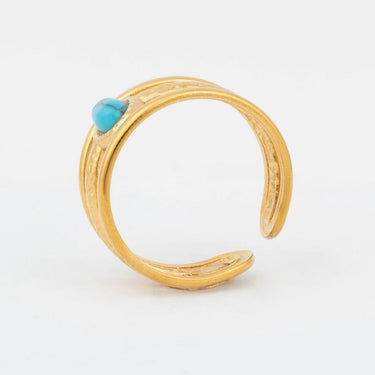 18K Gold PVD Stainless Steel Size 9 Turquoise Stone Ring- gold studio 