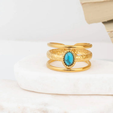 18K Gold PVD Stainless Steel Size 9 Turquoise Stone Ring- gold studio