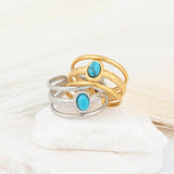 18K Gold PVD Stainless Steel Size 9 Turquoise Stone Ring- gold and silver studio 
