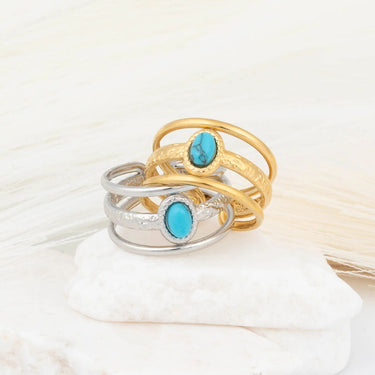 18K Gold PVD Stainless Steel Size 9 Turquoise Stone Ring- gold and silver studio 