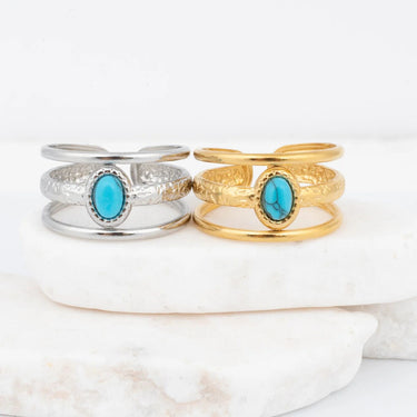 18K Gold PVD Stainless Steel Size 9 Turquoise Stone Ring- gold and silver studio 