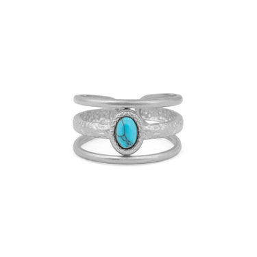 18K Gold PVD Stainless Steel Size 9 Turquoise Stone Ring- silver main
