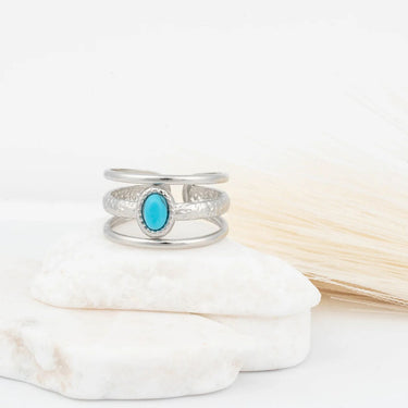18K Gold PVD Stainless Steel Size 9 Turquoise Stone Ring- silver studio 