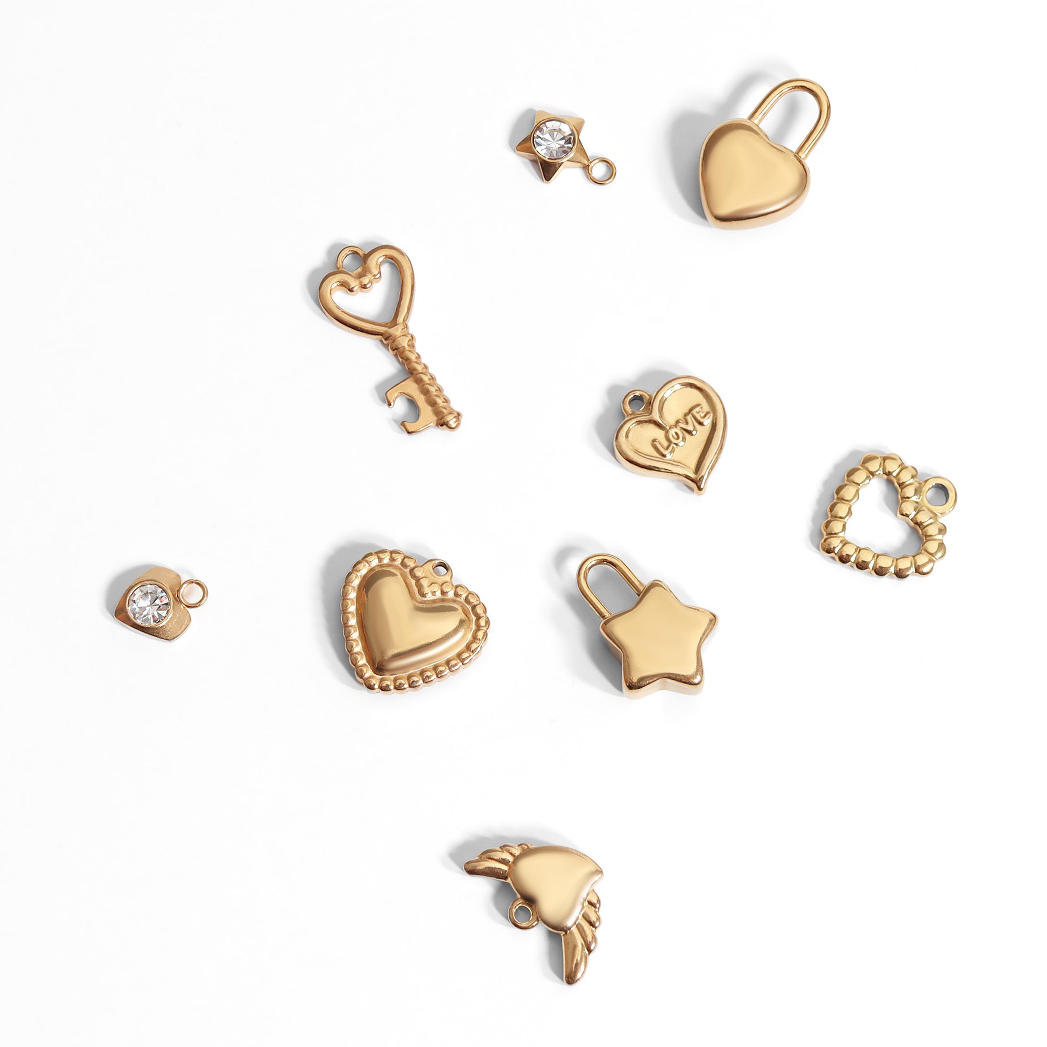 18k Gold PVD Rostfritt stålhjärta med Angel Wings Charm / PDL0107