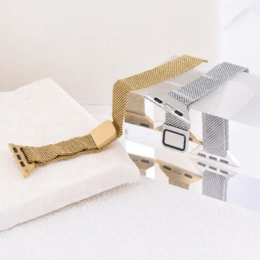 Wholesale jewelry 18K Gold PVD Stainless Steel Mesh Adjustable Smartwatch Band - gold and stainless studio 