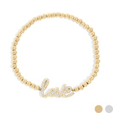 18K Gold PVD Stainless Steel Stone Love Metal Beaded Stretch Bracelet