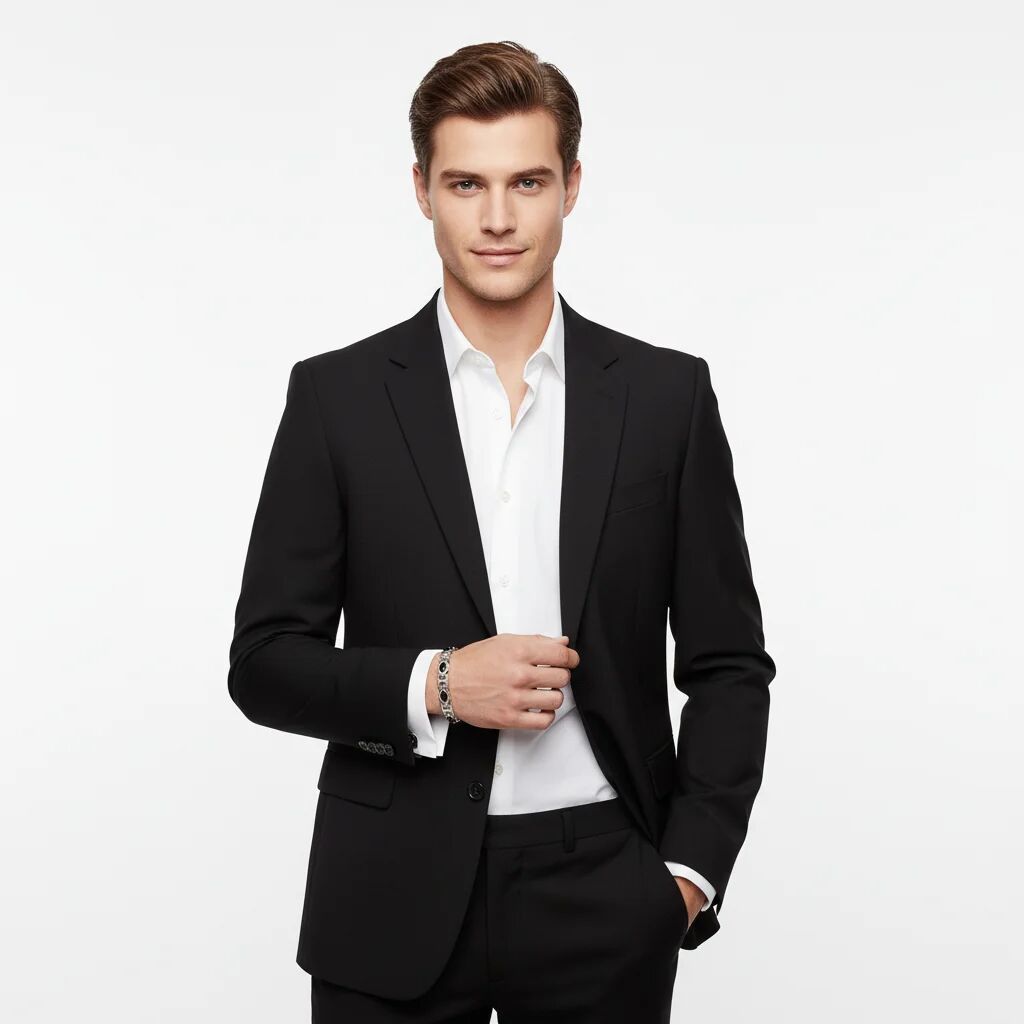 Rostfritt stål magnetiska och germaniumarmband med svarta stenar / MBL0035