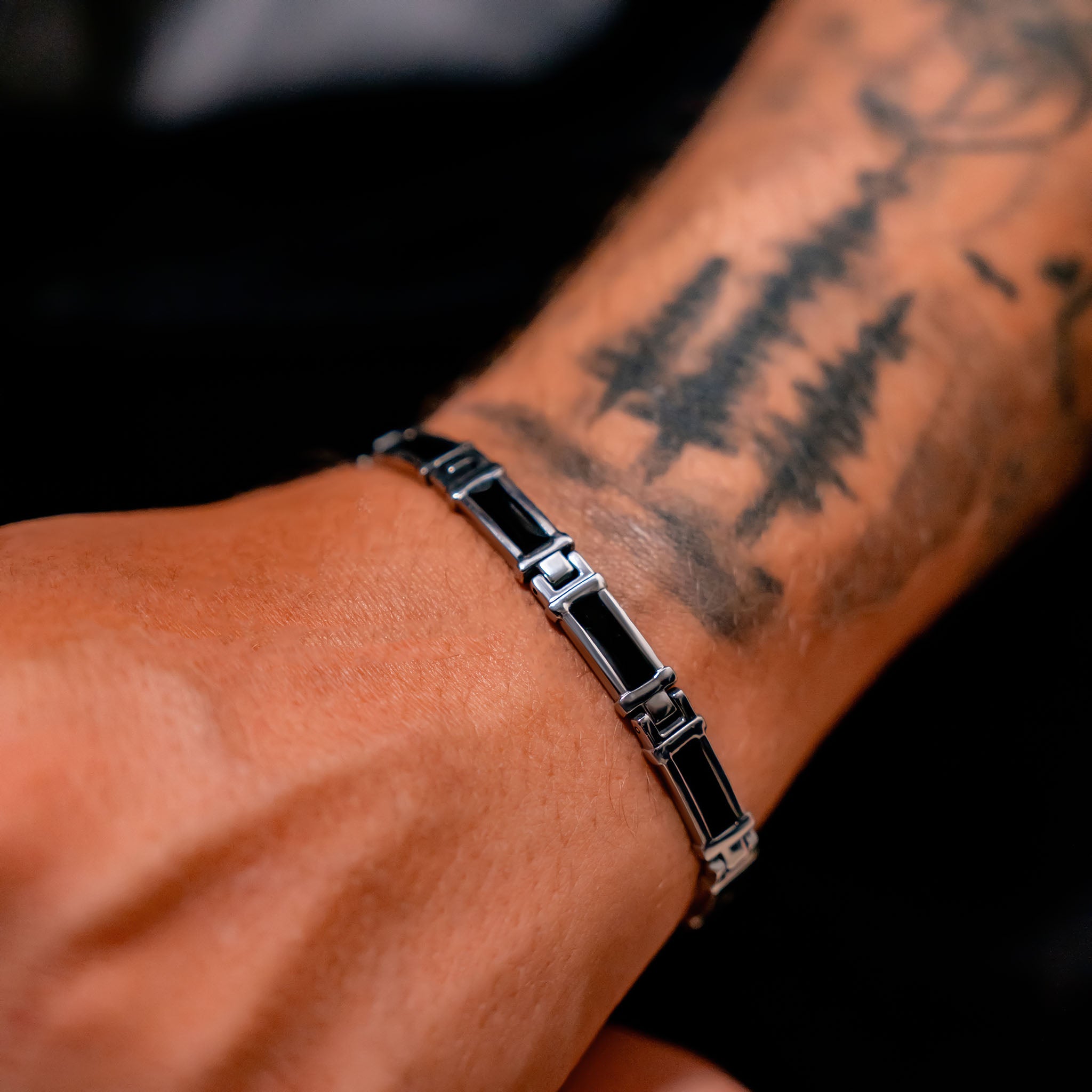 Schwarzes Emaille Edelstahl Magnetisches Armband/MBL0041
