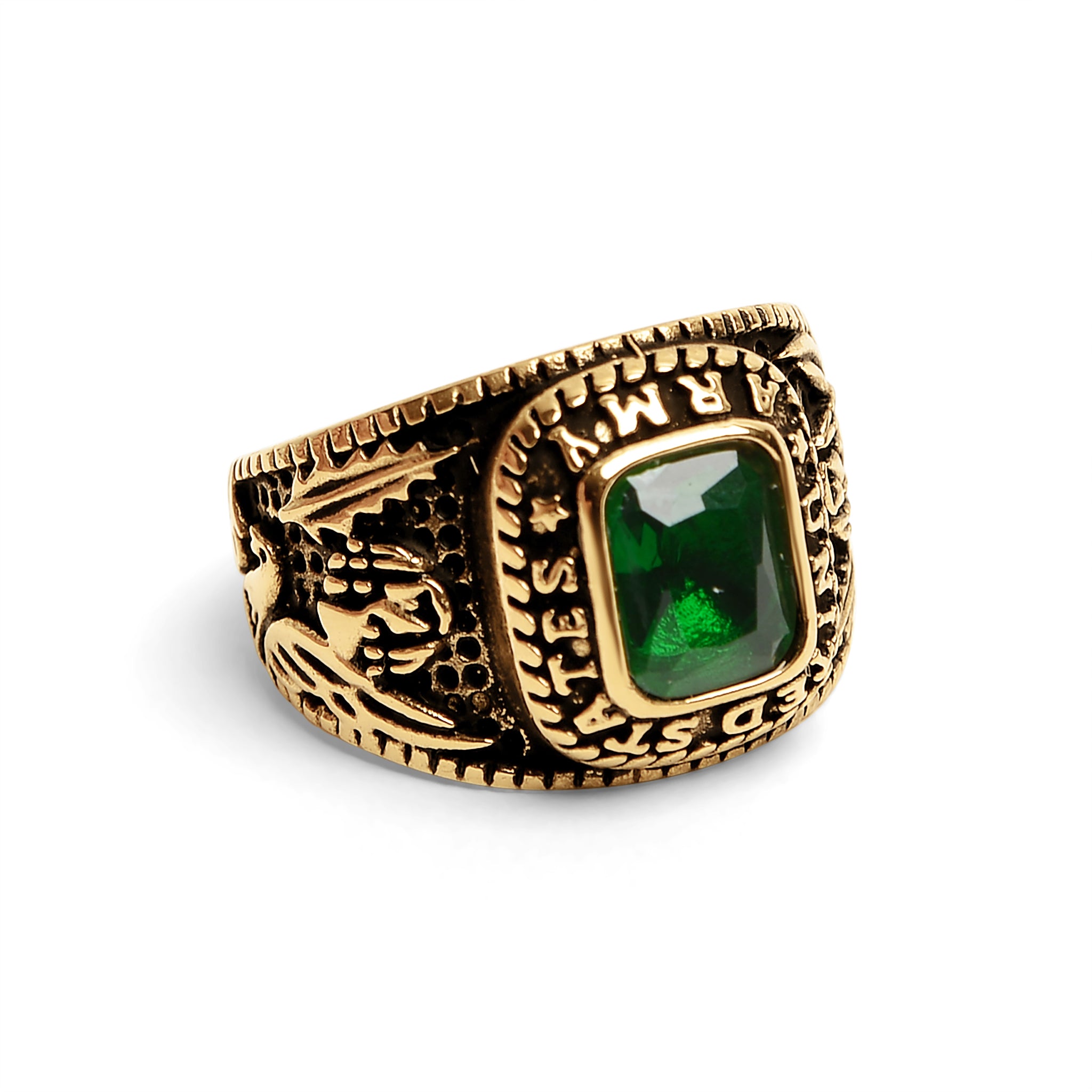 18k Gold PVD Rostfritt stål United States Army Green Center Stone Ring / MCR6005
