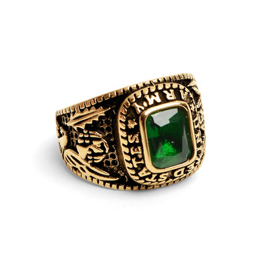18K Gold PVD Stainless Steel United States Army Green Center Stone Ring / MCR6005