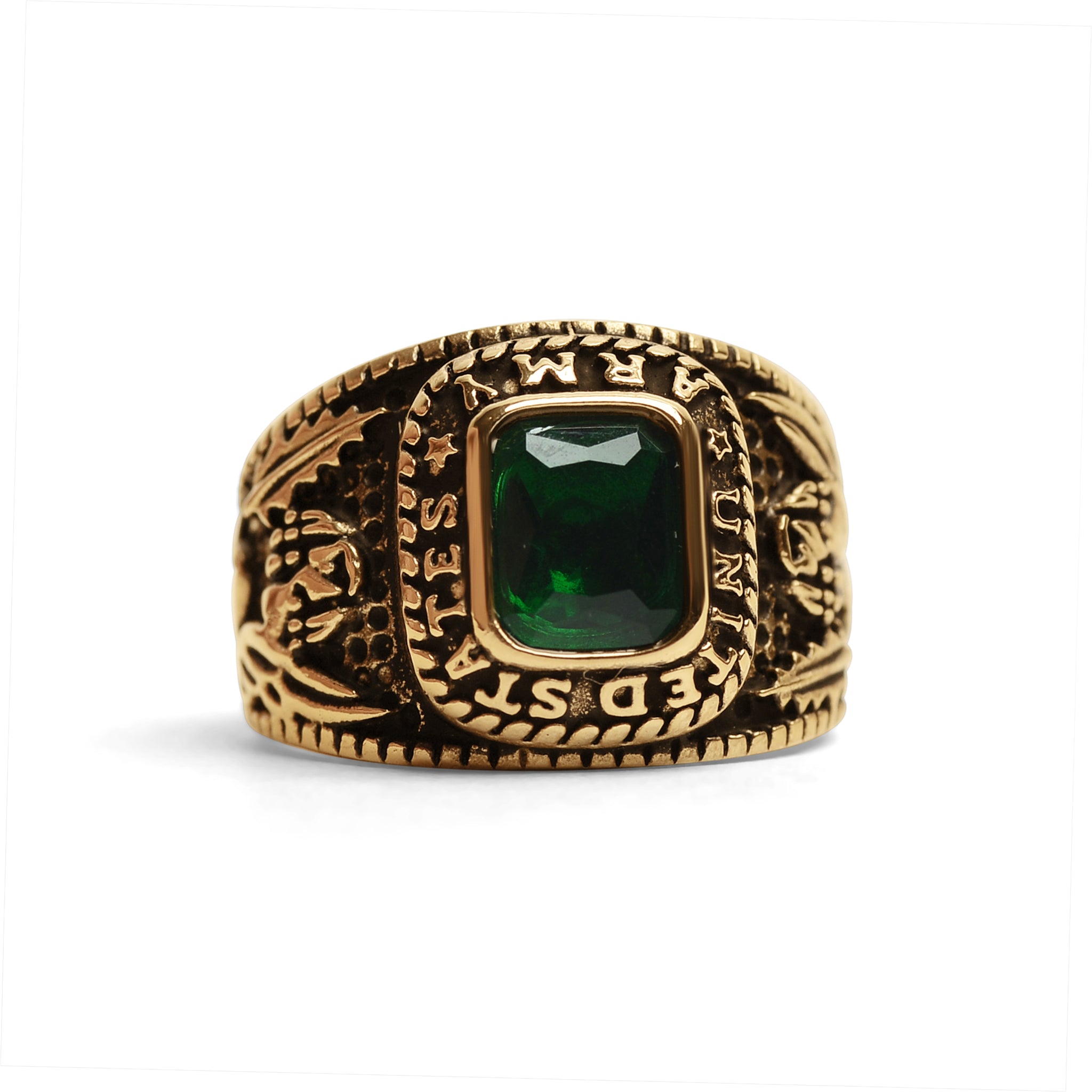 18k Gold PVD Rostfritt stål United States Army Green Center Stone Ring / MCR6005