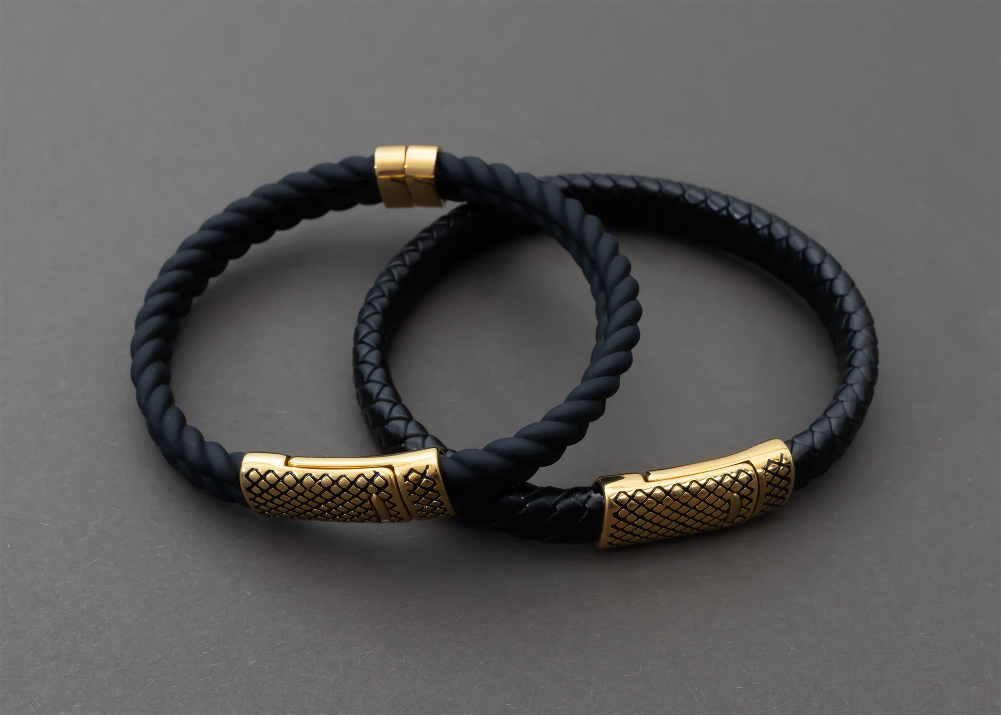 18K Gold PVD Stainless Steel Mens Rubber Metal Clasp Bracelet