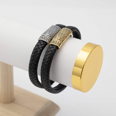 Mens Leather Metal Clasp Bracelet