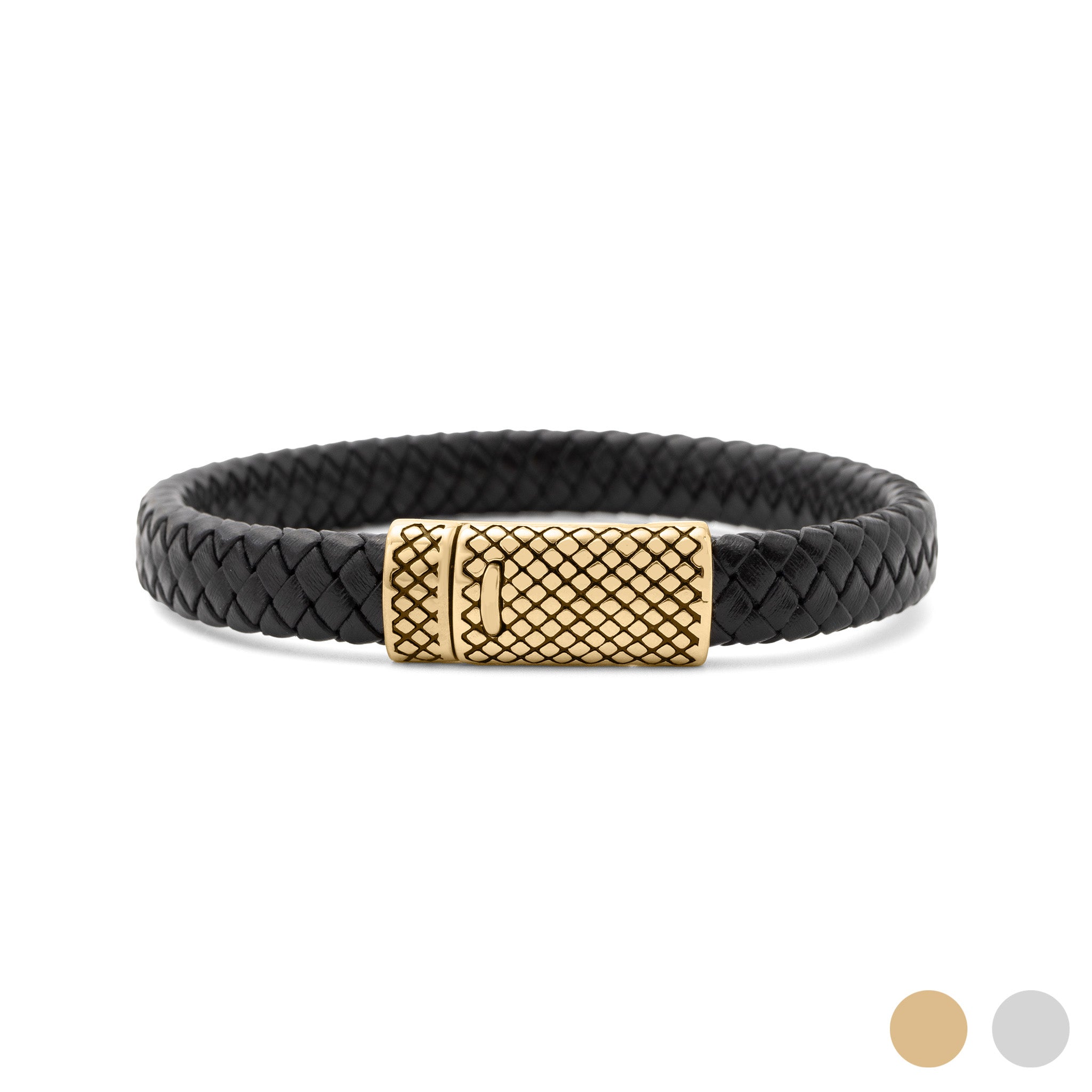 Mens Leather Metal Clasp Bracelet
