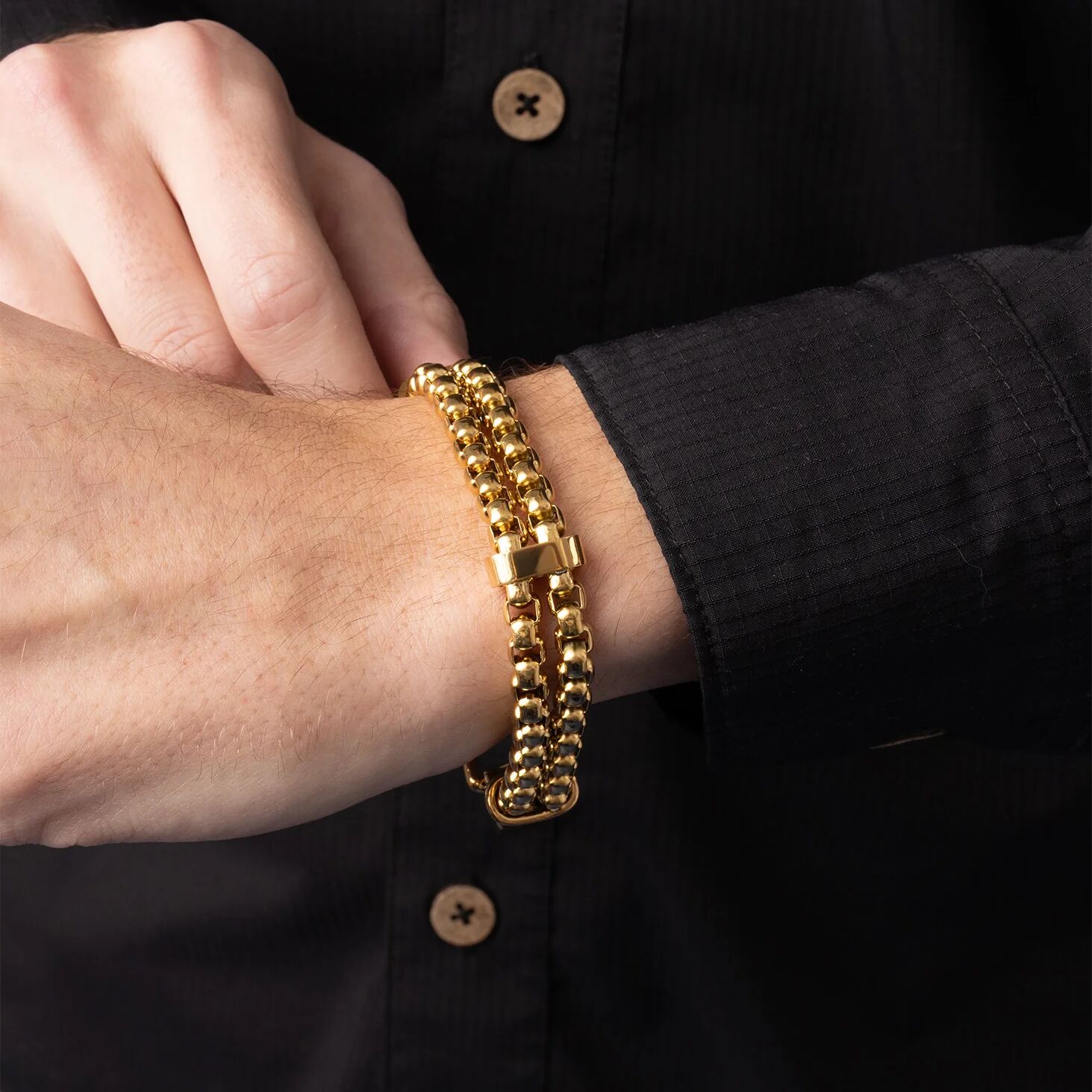 18K Gold PVD Double Chain Metal Clasp Bracelet / MJD0003