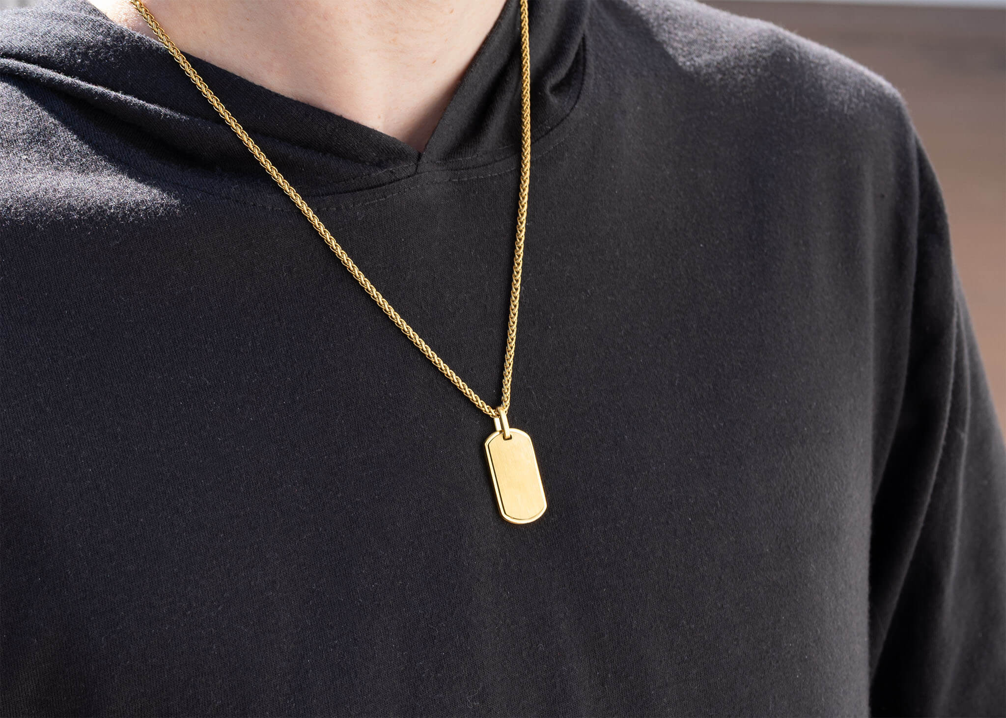 Mens Brushed Gold Dog Tag