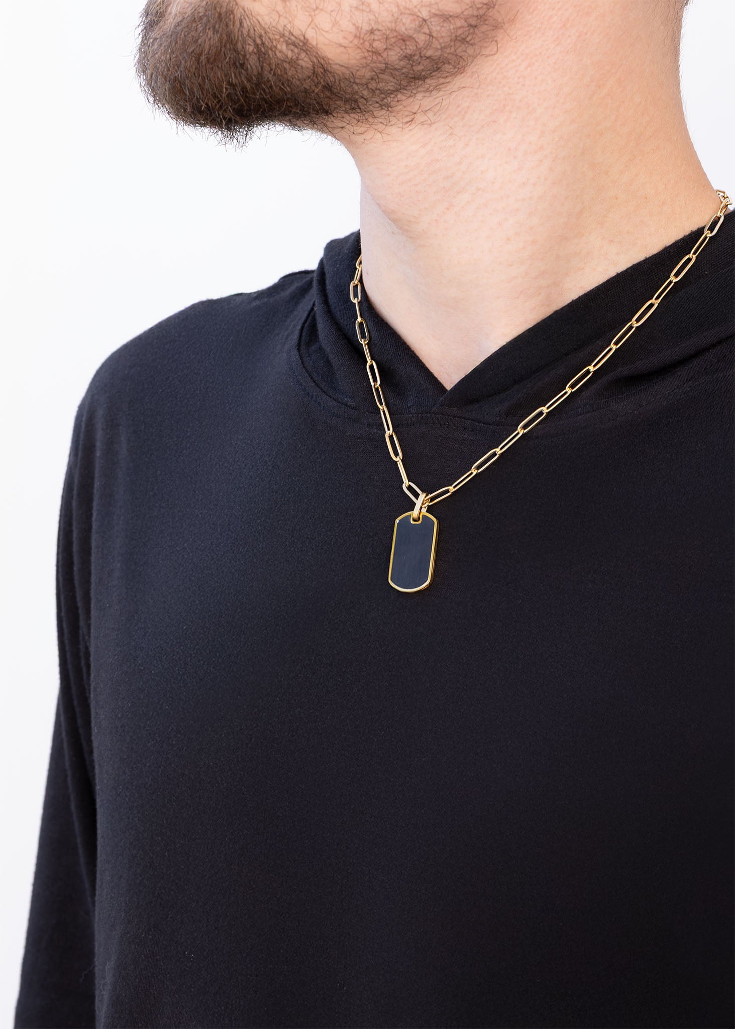 Mens Brushed Matte Black and Gold Dog Tag